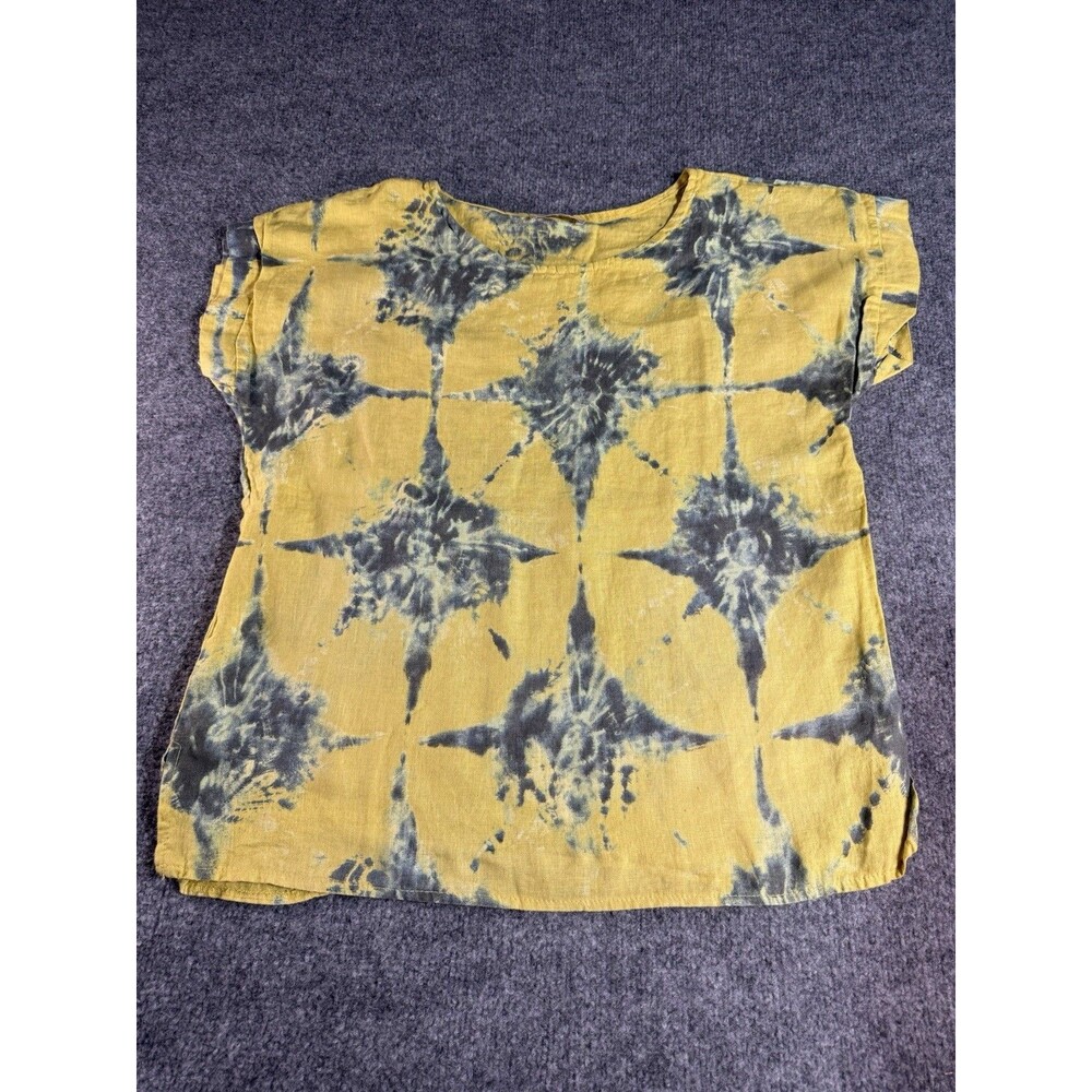 Bellambra Women’s Linen Tie‑Dye Blouse Yellow/Blue – Size Medium – Made in Italy - Picture 1 of 6